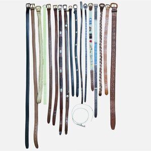 Lot Of 18 Mixed Belts Assorted Styles & Materials Leather Braided Canvas